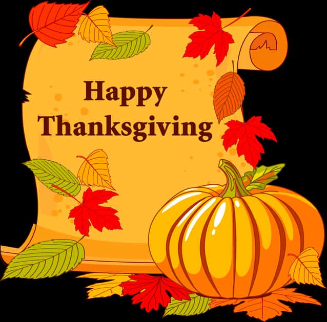 Happy Thanksgiving Greeting Pumpkin Leaves PNG