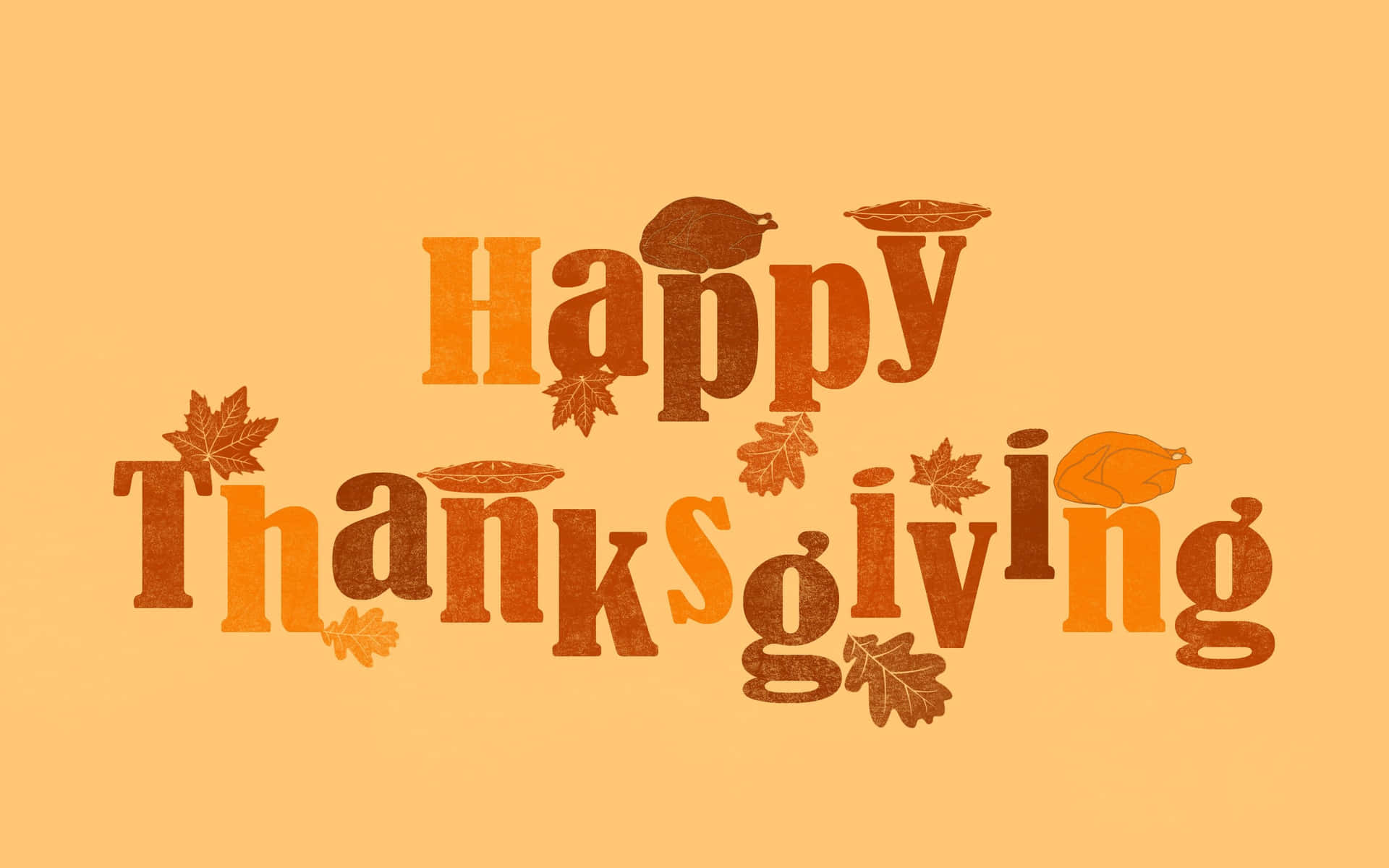 Happy Thanksgiving Typography With Food And Accouterments Wallpaper