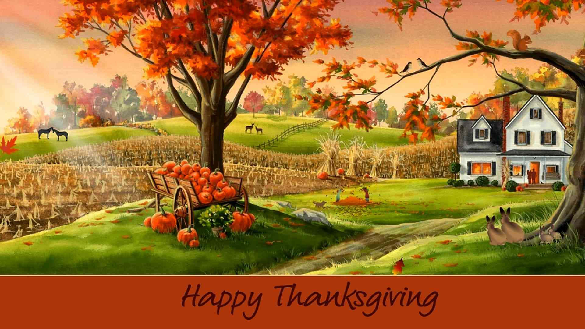 Happy Thanksgiving Homestead During The Autumn Season Wallpaper