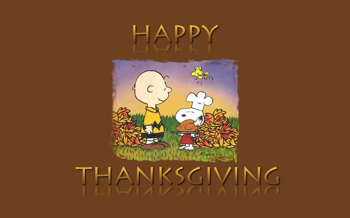 Snoopyund Charlie Brown Wünschen Euch Ein Fröhliches Thanksgiving – Grußkarte. Wallpaper