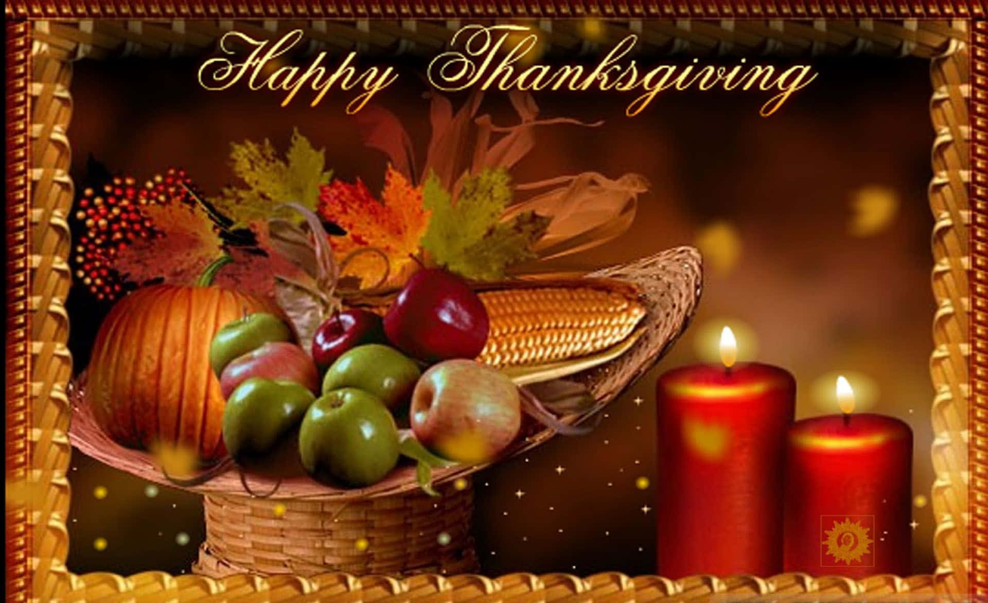Happy Thanksgiving Wicker Basket Seasonal Harvest Wallpaper
