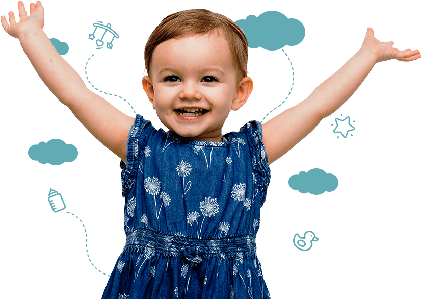 Happy Toddler In Blue Dress PNG
