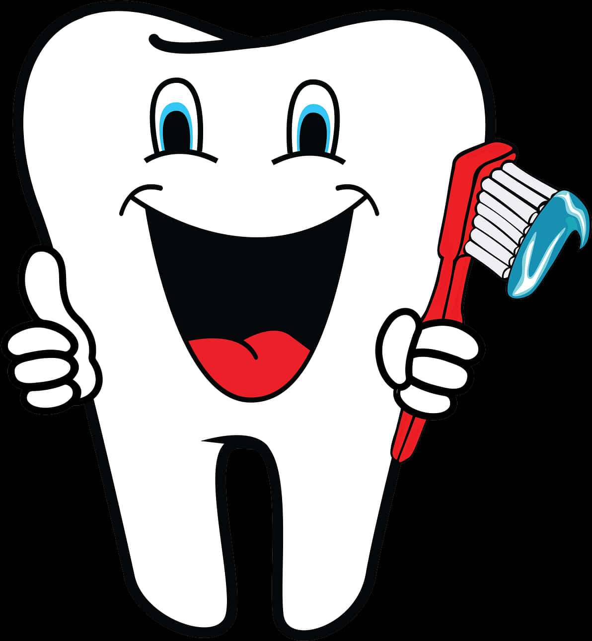 Happy Tooth Holding Toothbrush PNG