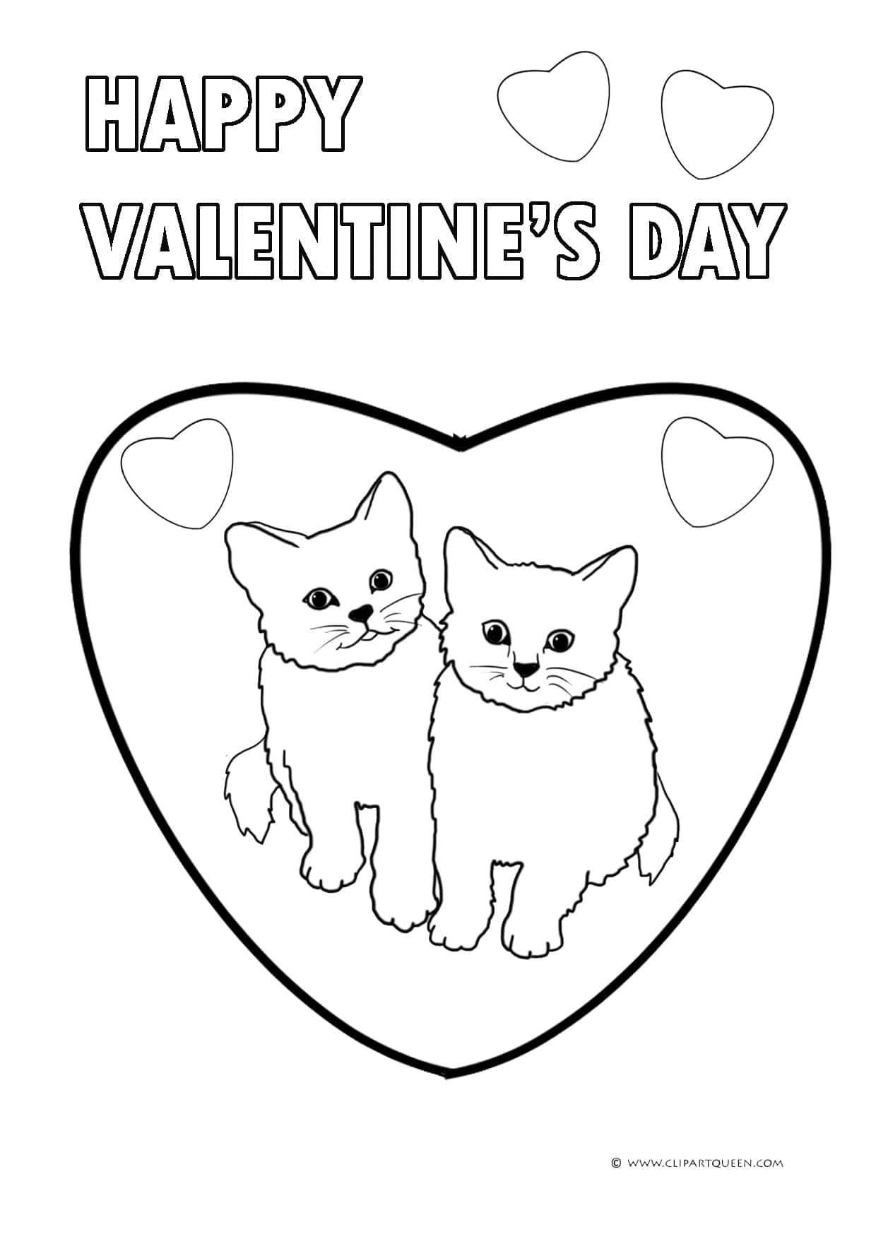 Two Cats In A Heart Coloring Page