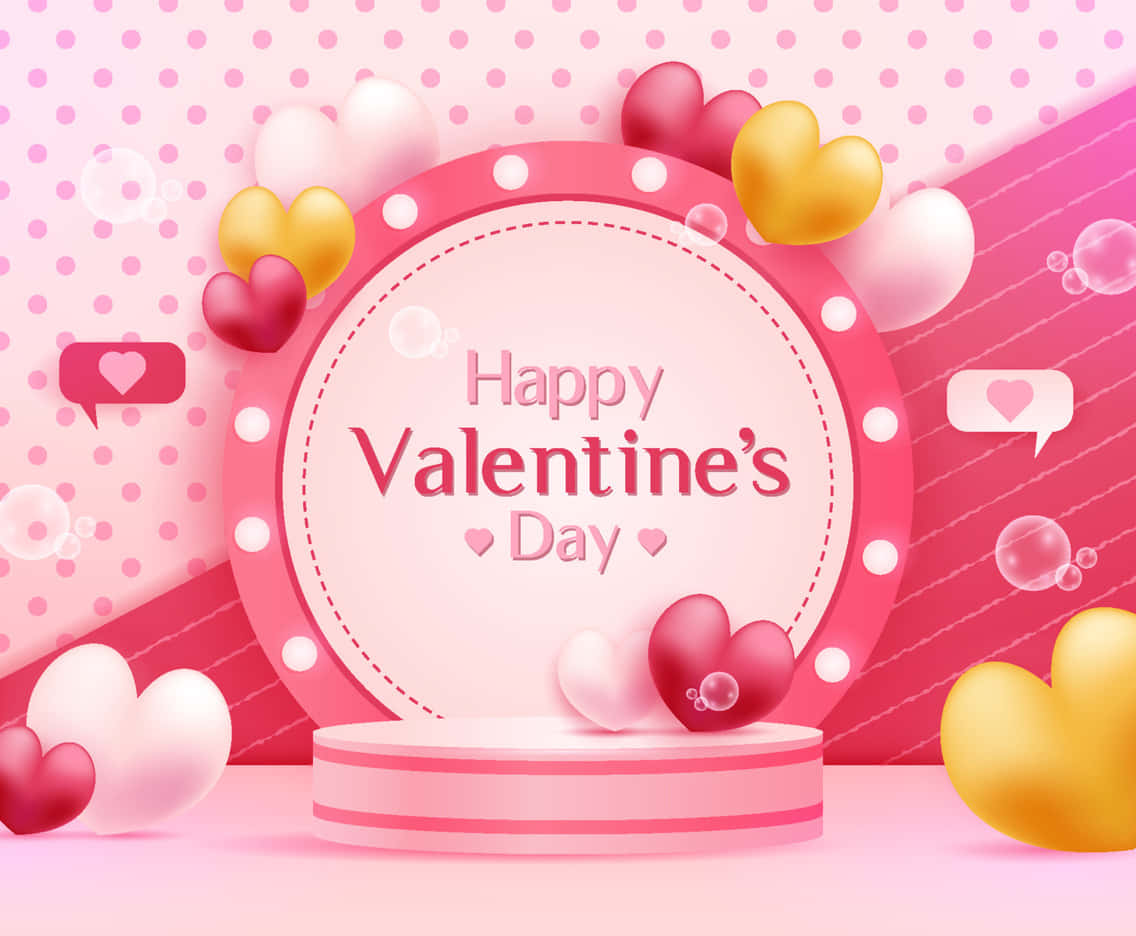 Romantic Happy Valentine's Day Background with Red Hearts and Elegant Lettering