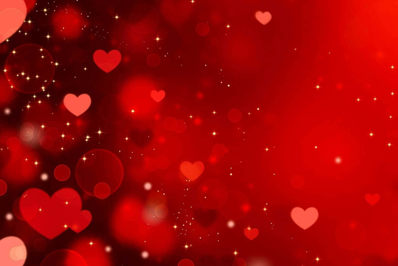 Romantic Happy Valentine's Day Background with Hearts and Lettering