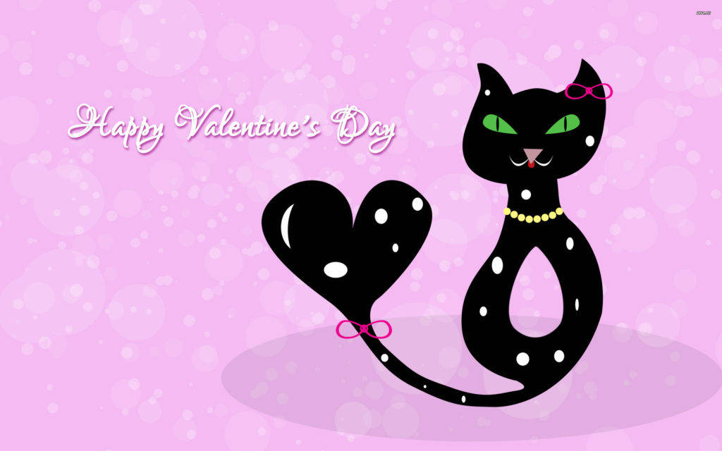 Happy Valentine’s Day Black Cat Wallpaper