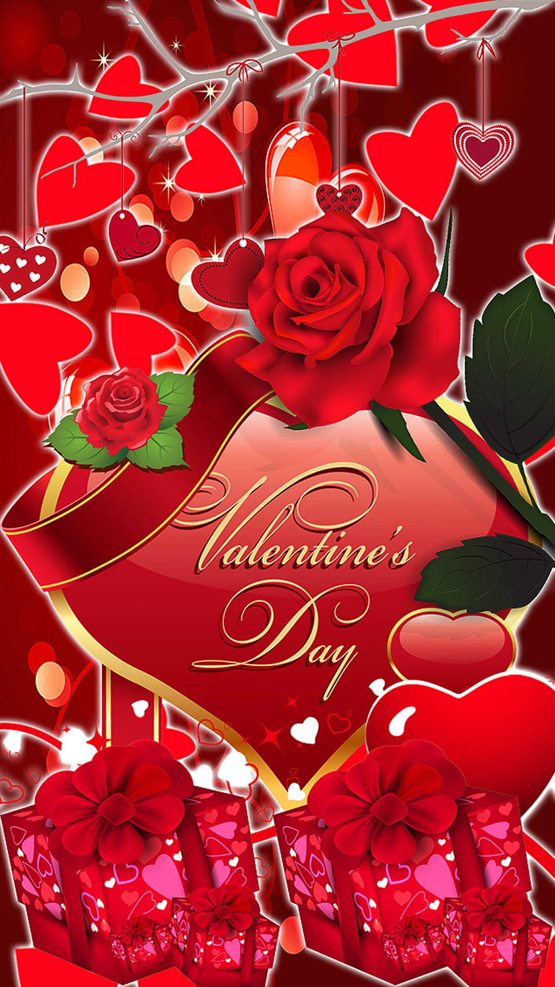Felizdía De San Valentín Regalos Y Saludos De Corazones Fondo de pantalla