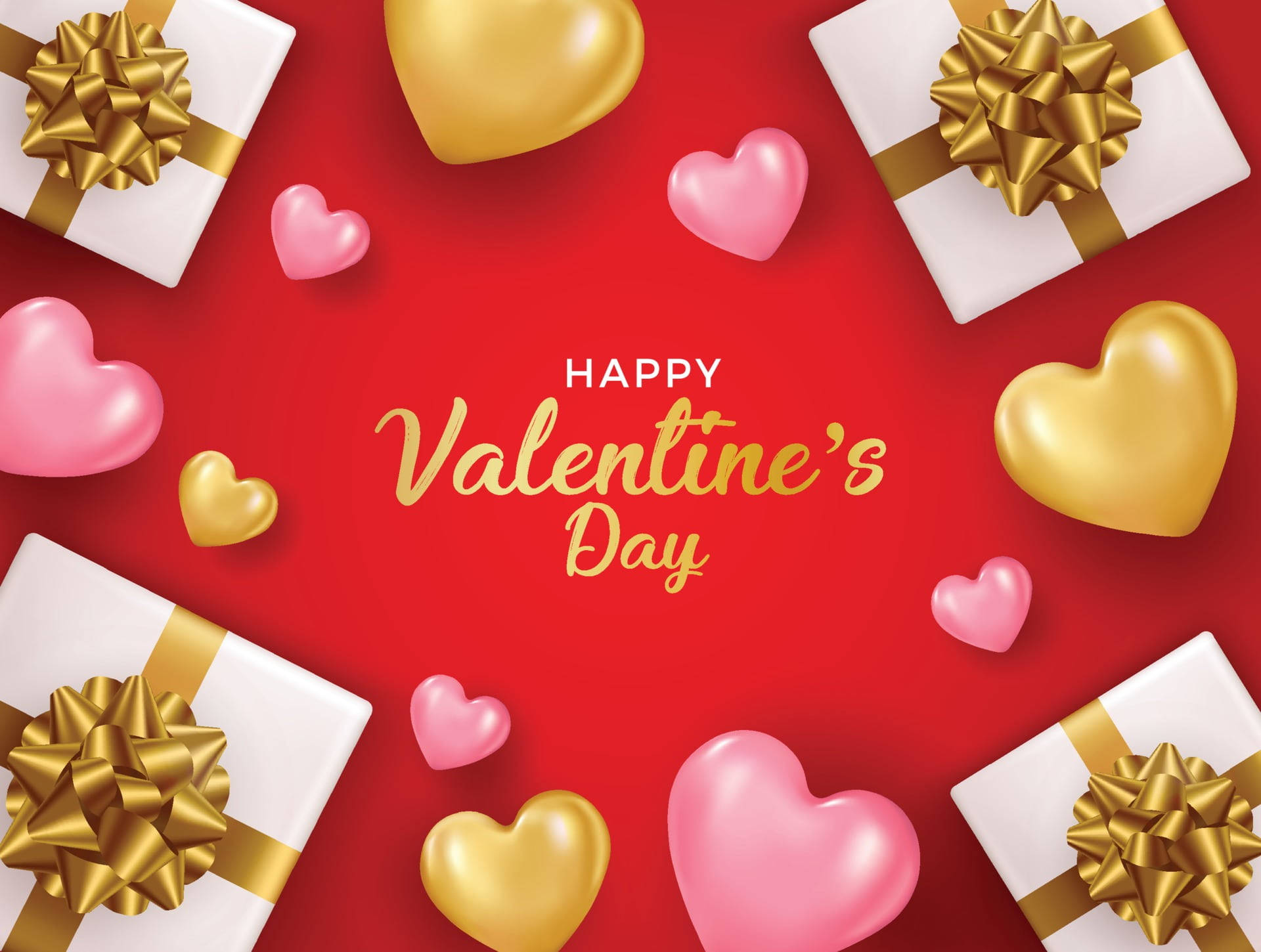 Happy Valentine’s Day Gold Gifts Wallpaper
