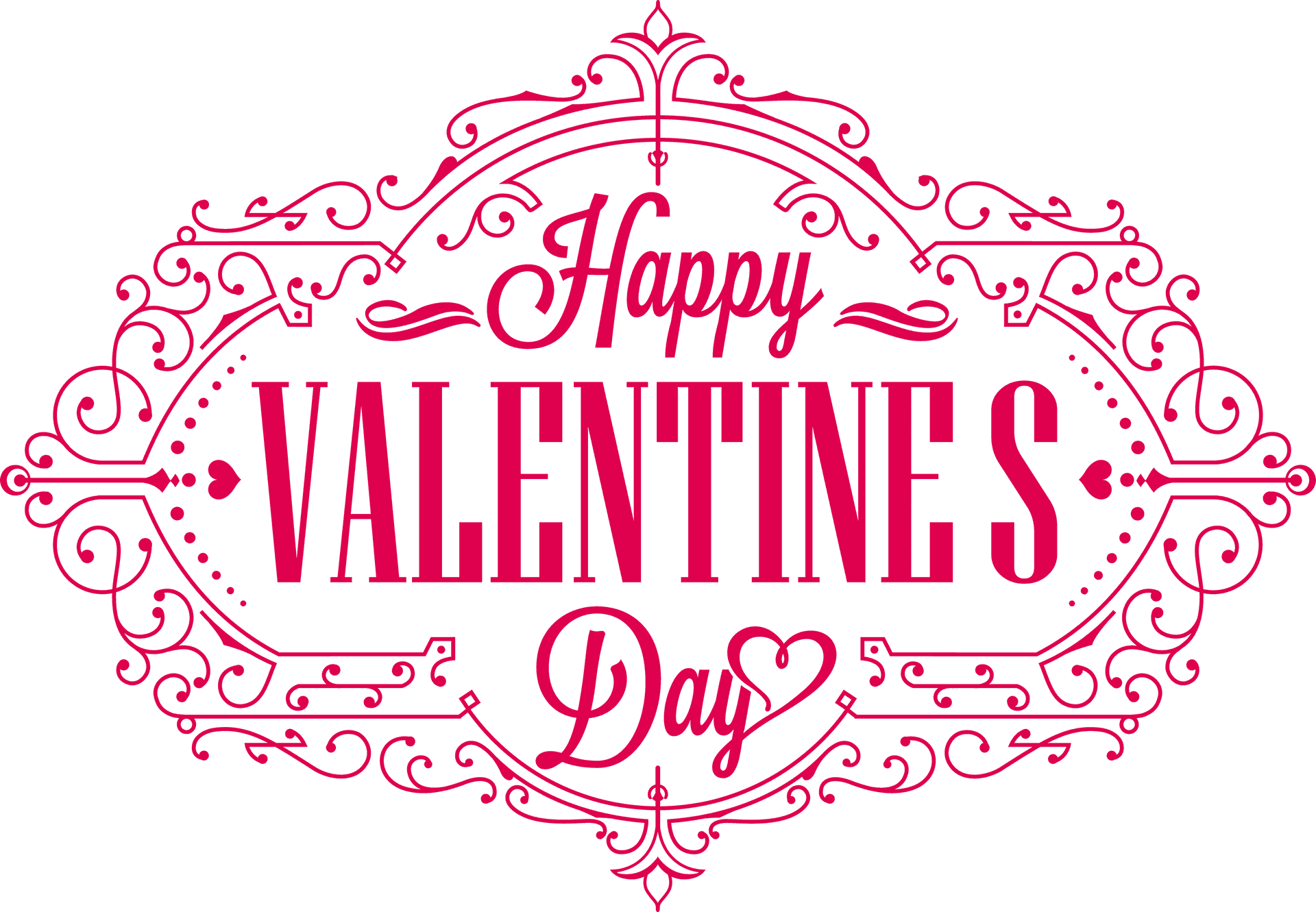 Happy Valentines Day Ornate Text Design PNG