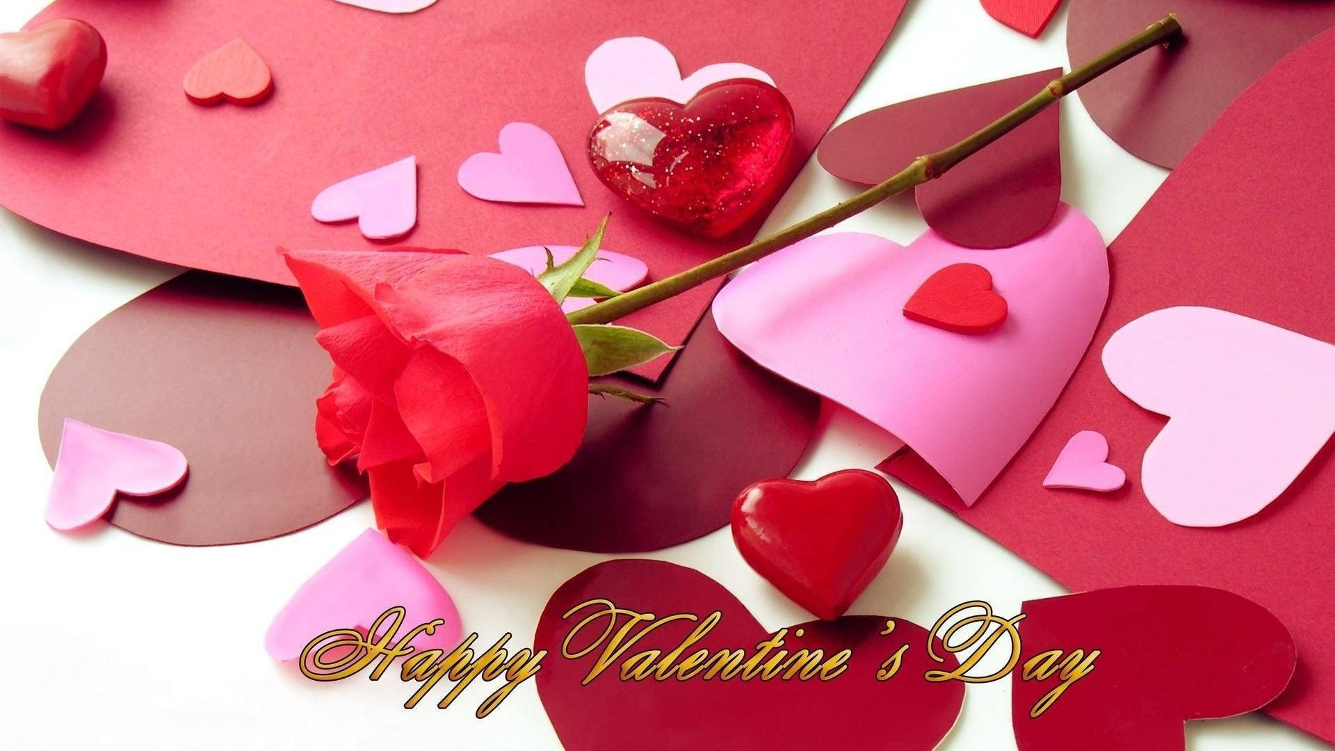 Happy Valentine’s Day Paper Hearts Wallpaper