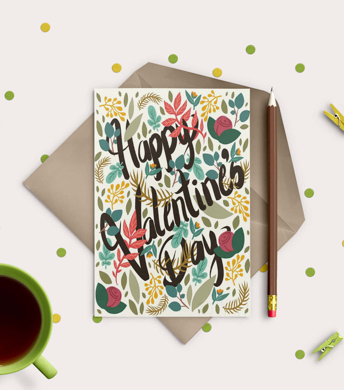 Valentine's Day Card With A Cup Of Coffee And A Polka Dot