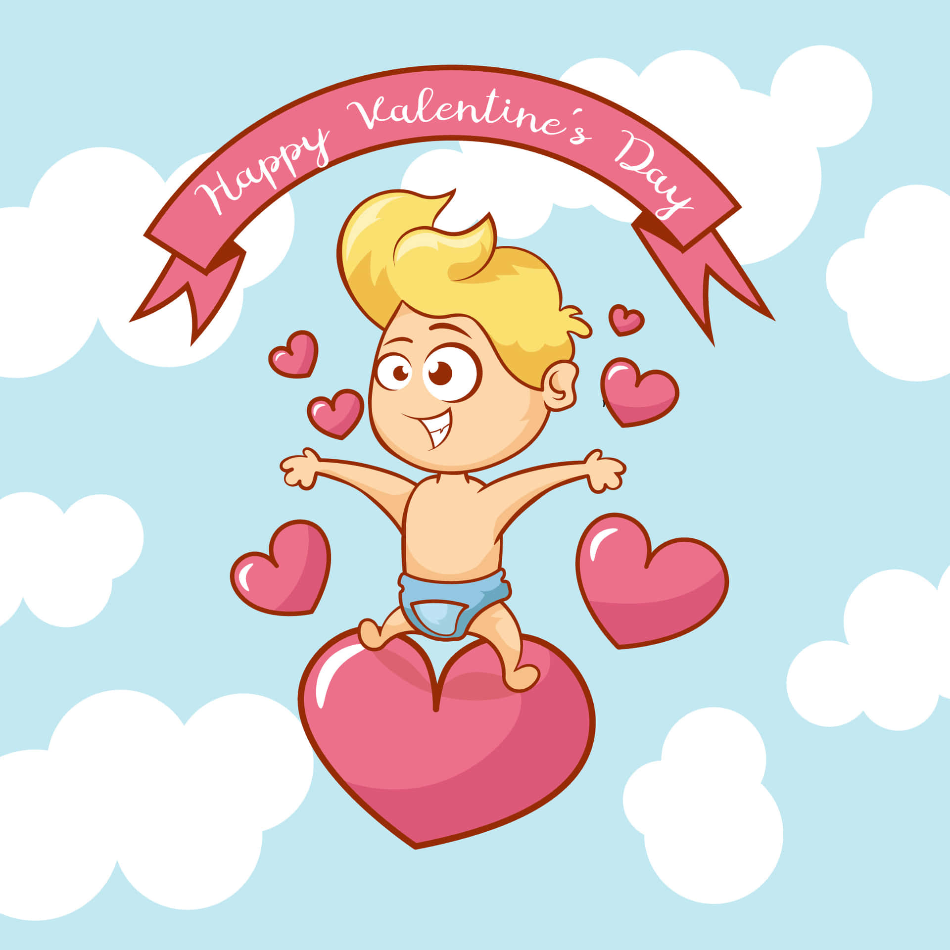 A Cartoon Boy Is Flying Over A Heart With A Banner