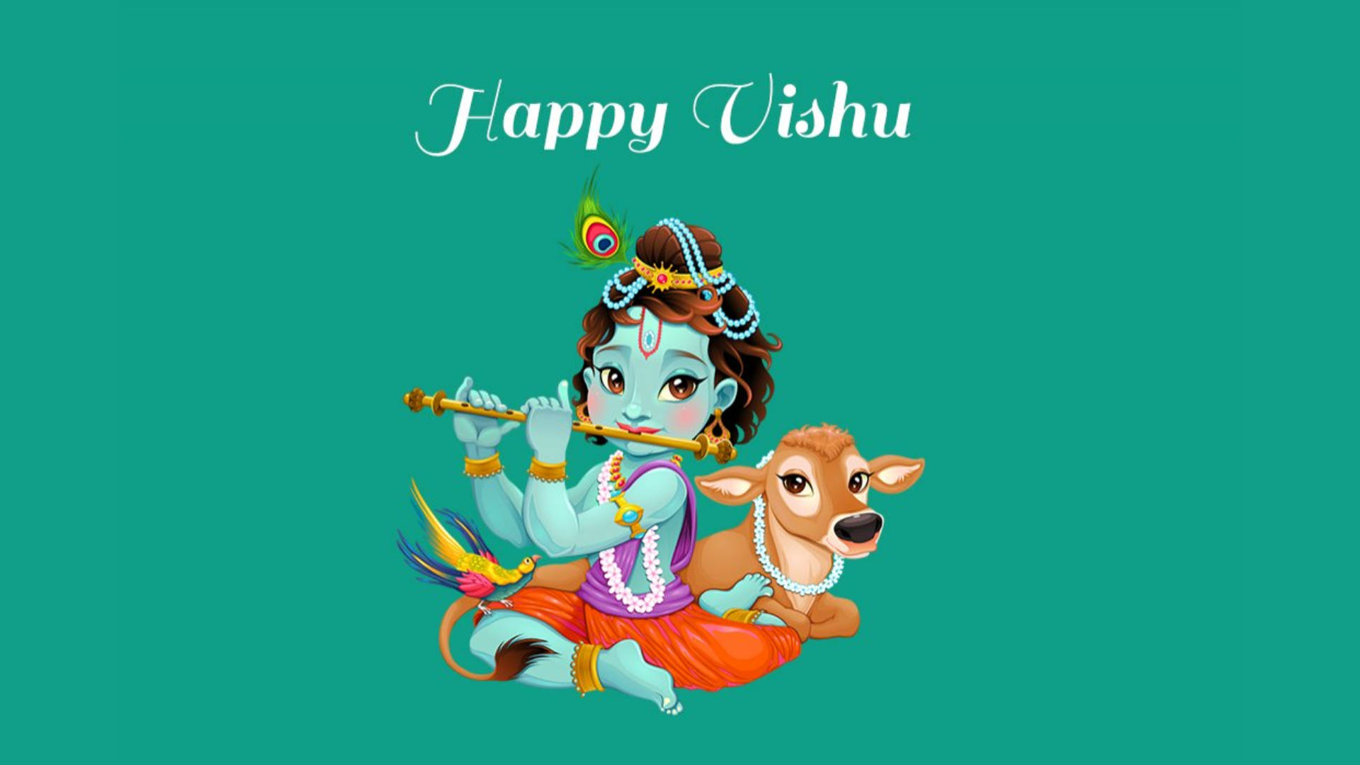 Happy Vishu Greeting Card In Sea Green Color Wallpaper