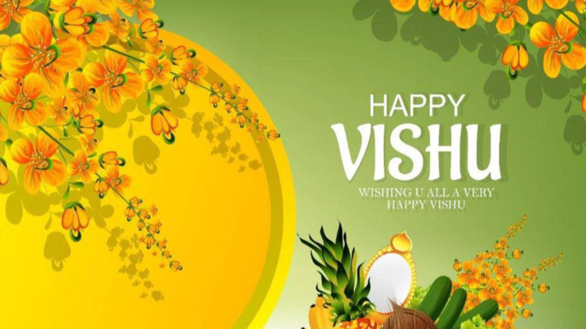 Happy Vishu Greeting Image Frangipani Fruits Wallpaper