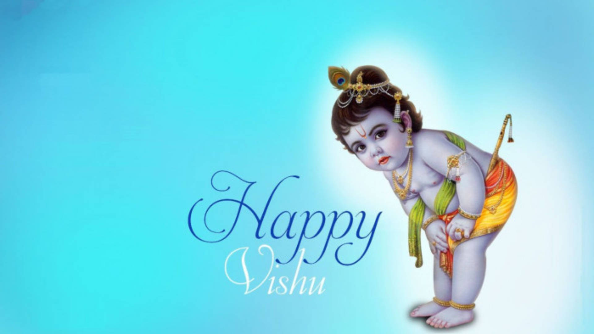 Happy Vishu Greeting Image In Blue Color Wallpaper