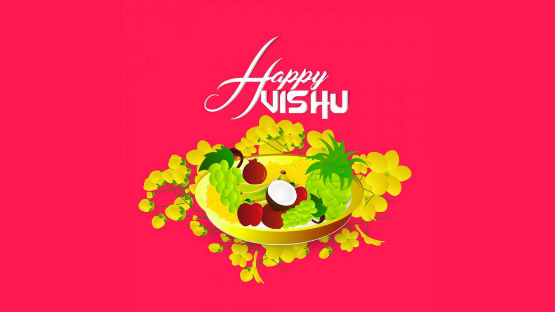 Download Happy Vishu Greeting On Bright Pink Background Wallpaper |  