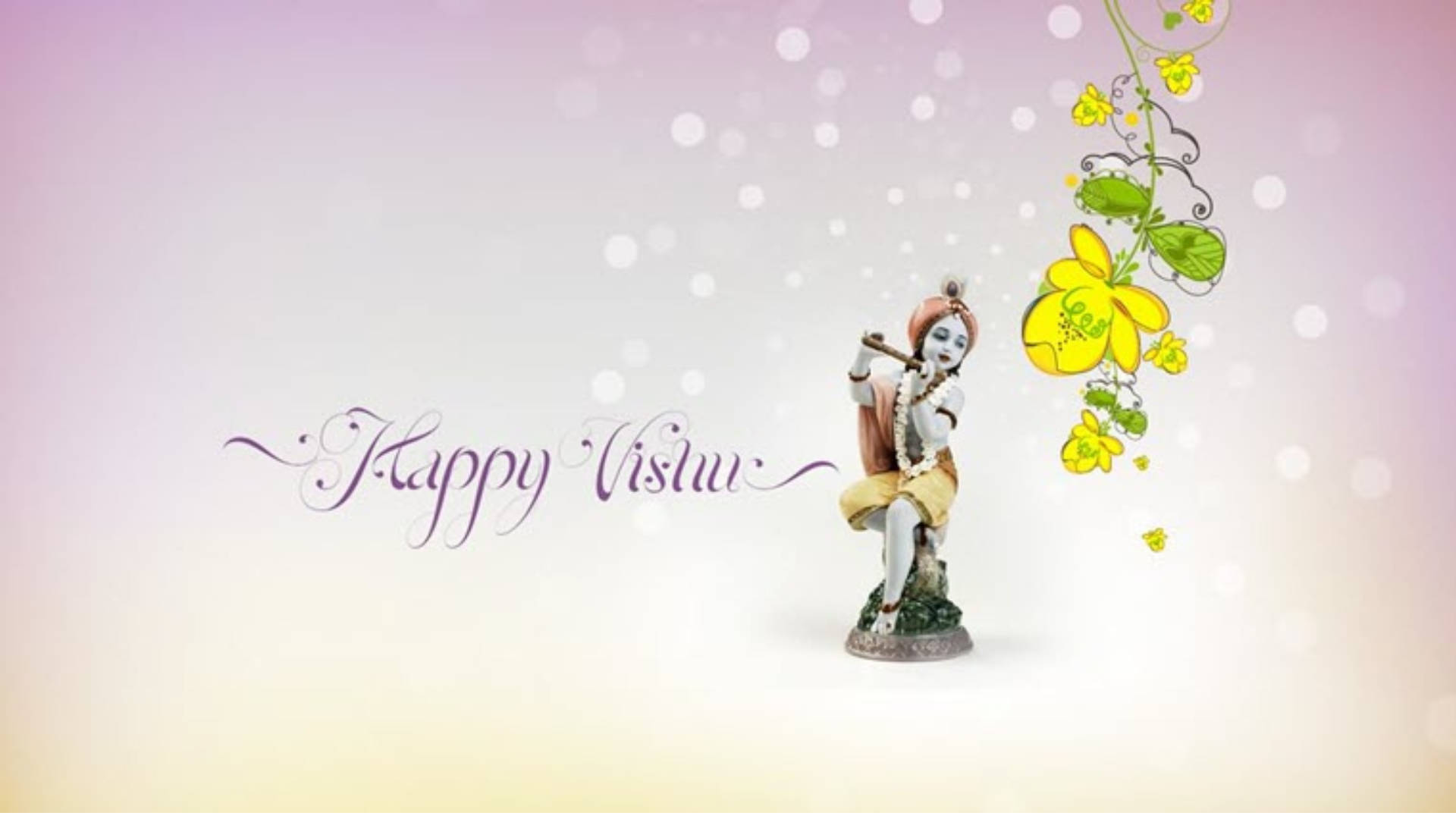 Happy Vishu Greeting With Bokeh Design Wallpaper