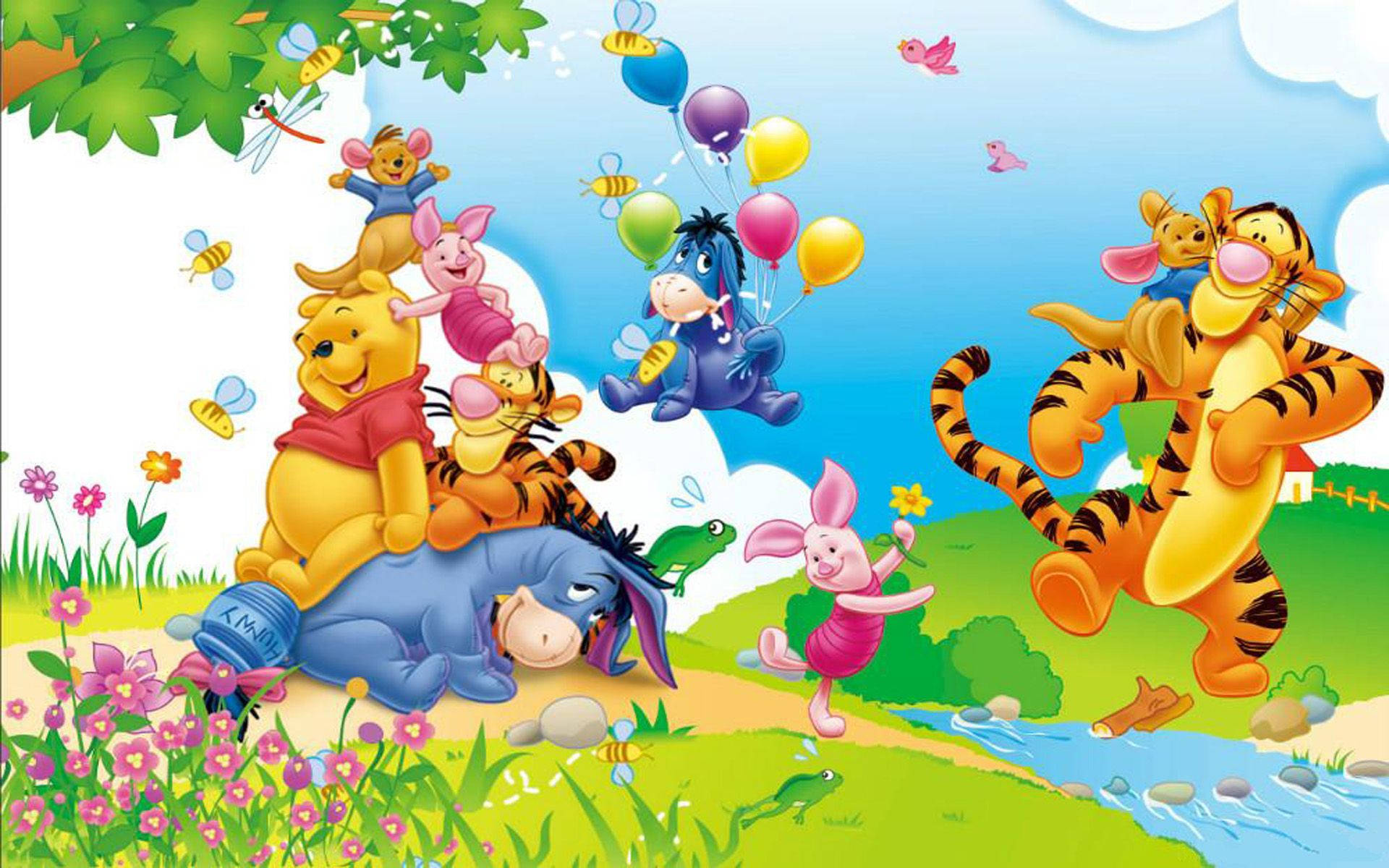 Winnie the Pooh and Friends Sharing a Laugh Wallpaper