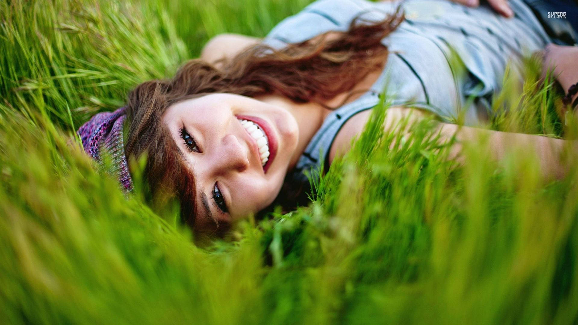Happy Woman On Grass