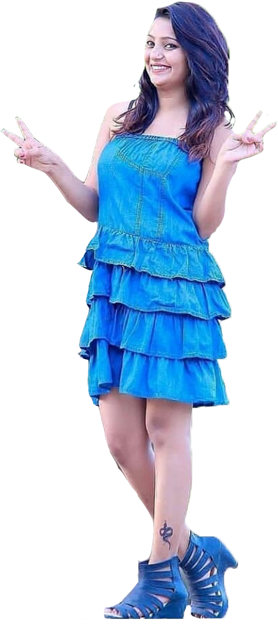 Happy Womanin Blue Dress Pose PNG