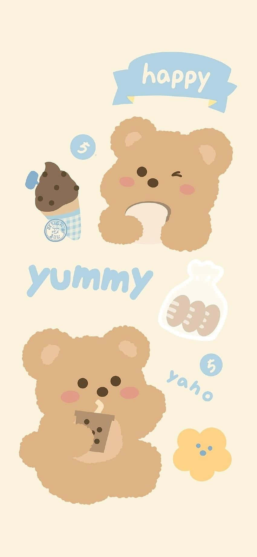 Download Happy Yummy Bear Aesthetic Wallpaper | Wallpapers.com