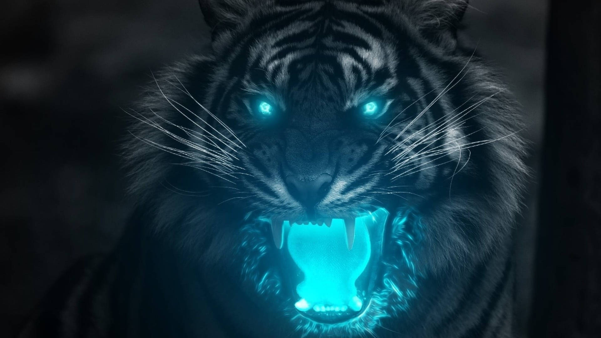 Tiger Med Glødende Blå Øjne Wallpaper