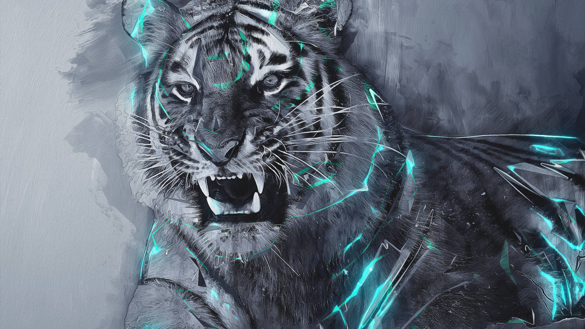 Harimau With Neon Outlines Background