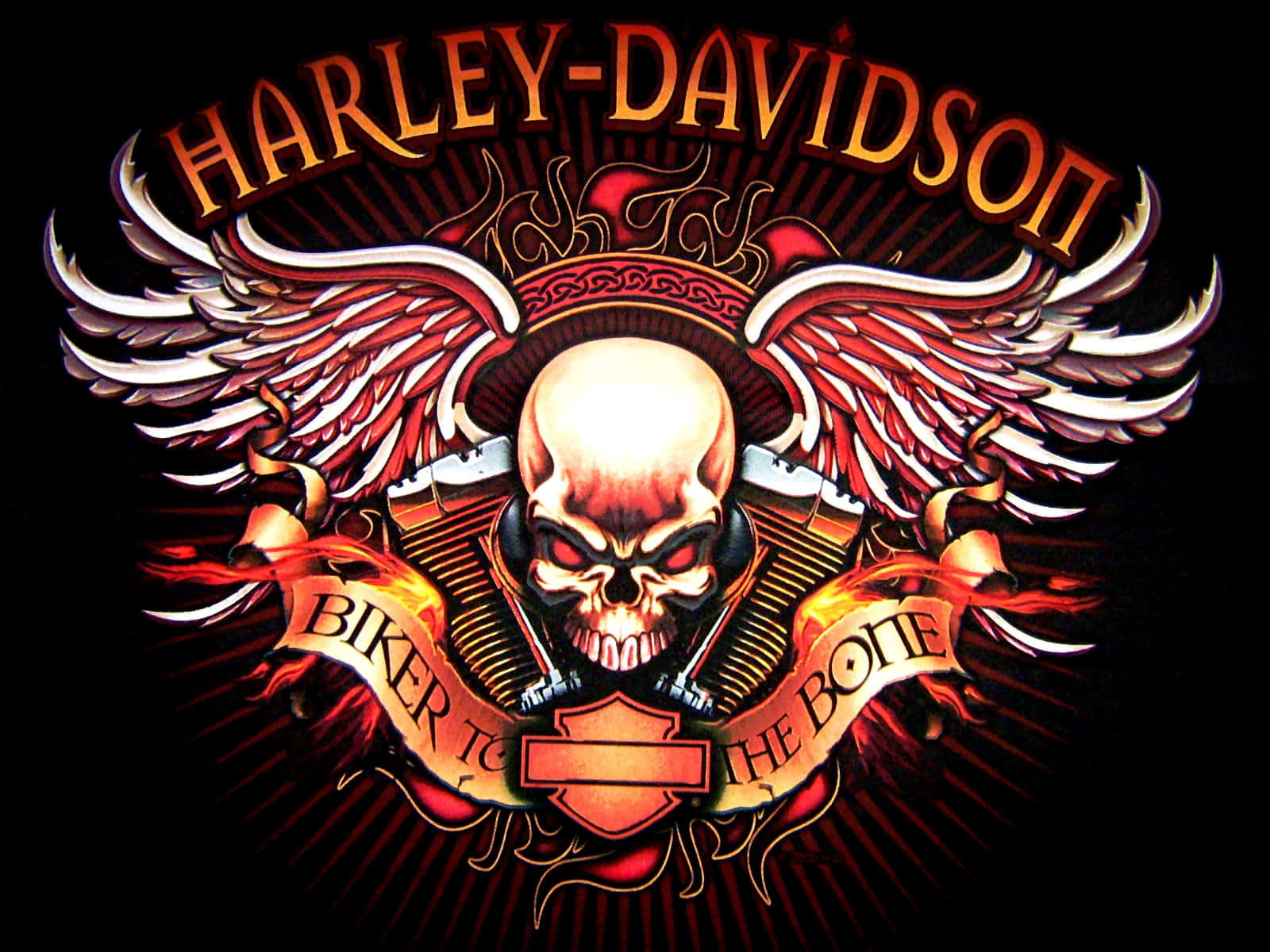 Fundocom O Logotipo Da Harley Davidson E Crânio De Motociclista