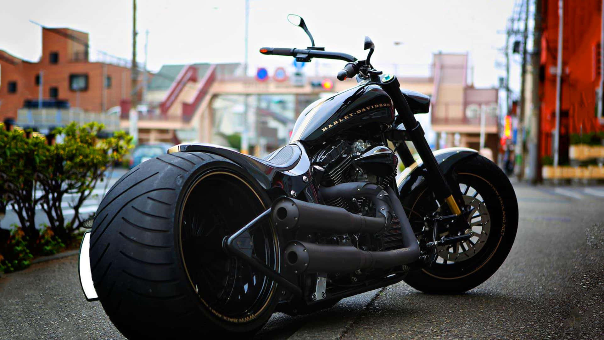 Harley Davidson Motorcycle With Big Wheels Background