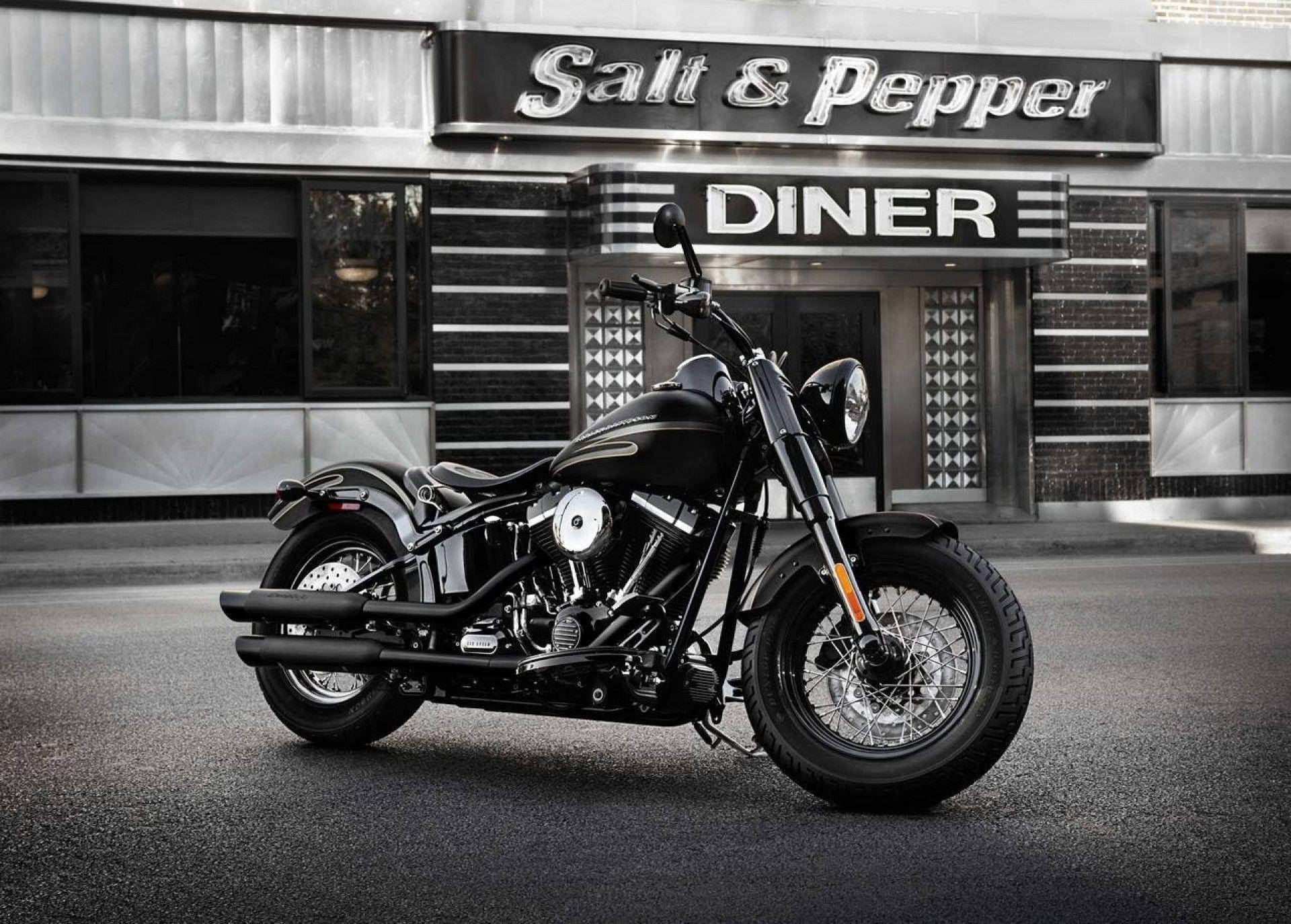 Harley Davidson Outside The Restaurant Wallpaper