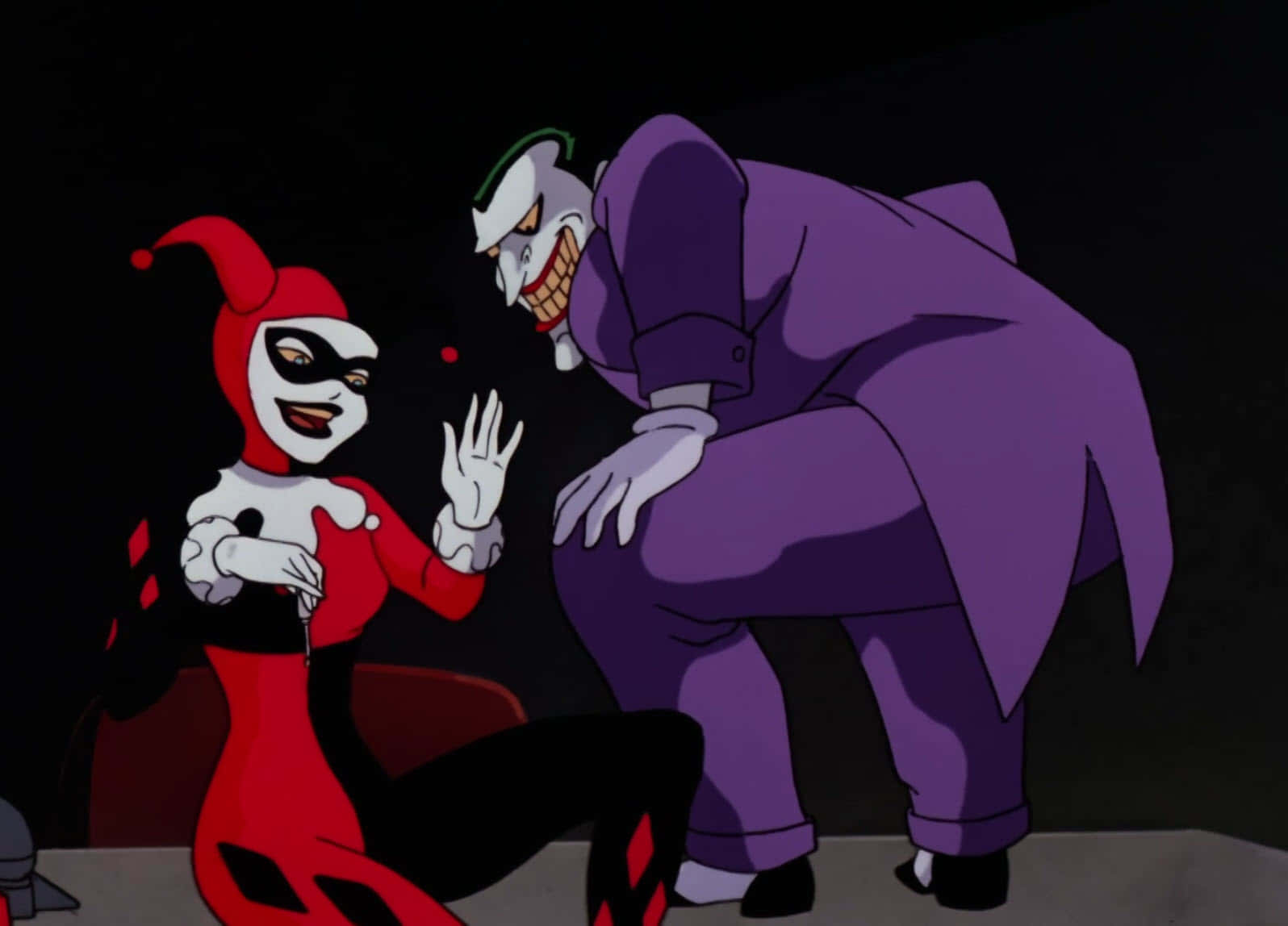The Dynamic Duo of Chaos - Harley Quinn and Joker Cartoon Wallpaper