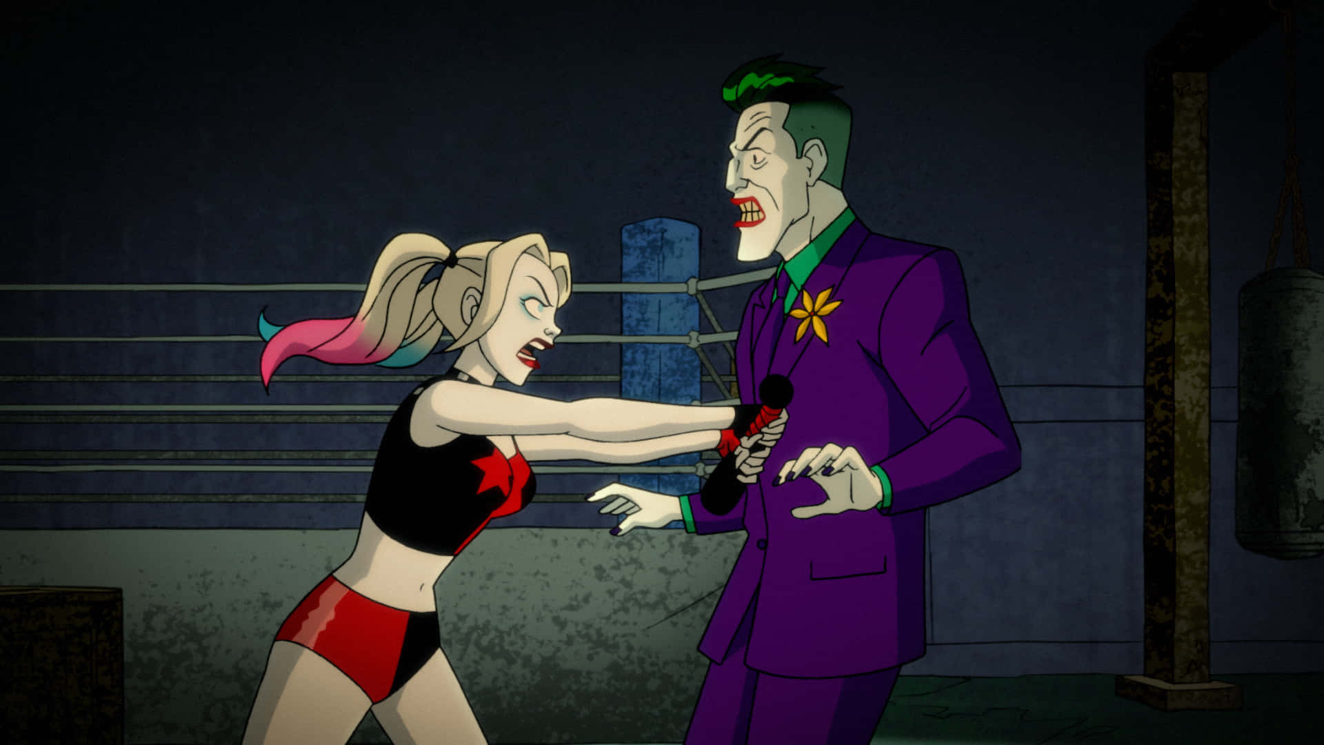 The Mad Lovers - Harley Quinn and Joker in a Classic Cartoon Style Wallpaper