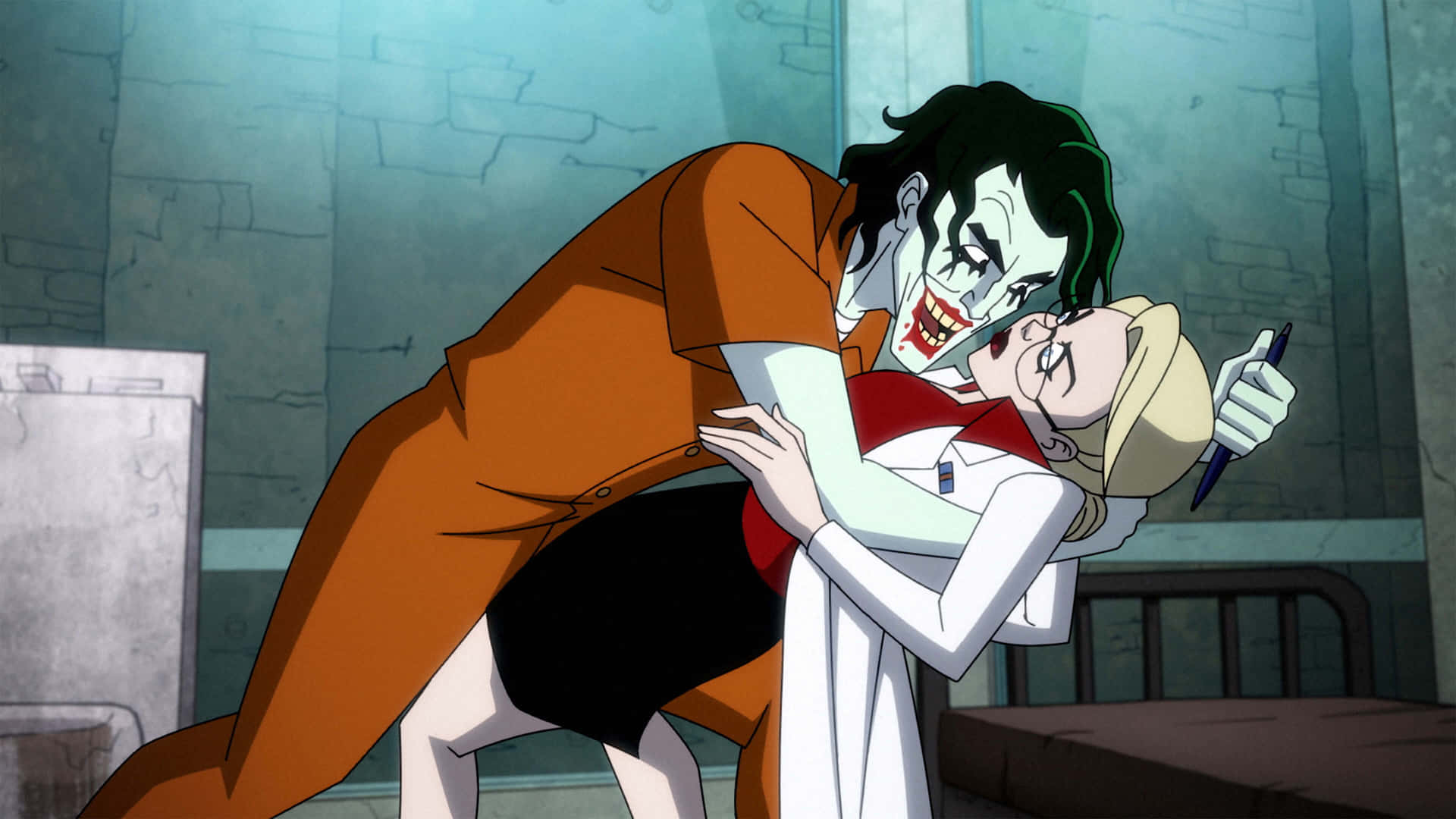 Mischievous Duo: Cartoon Edition of Harley Quinn and Joker Wallpaper