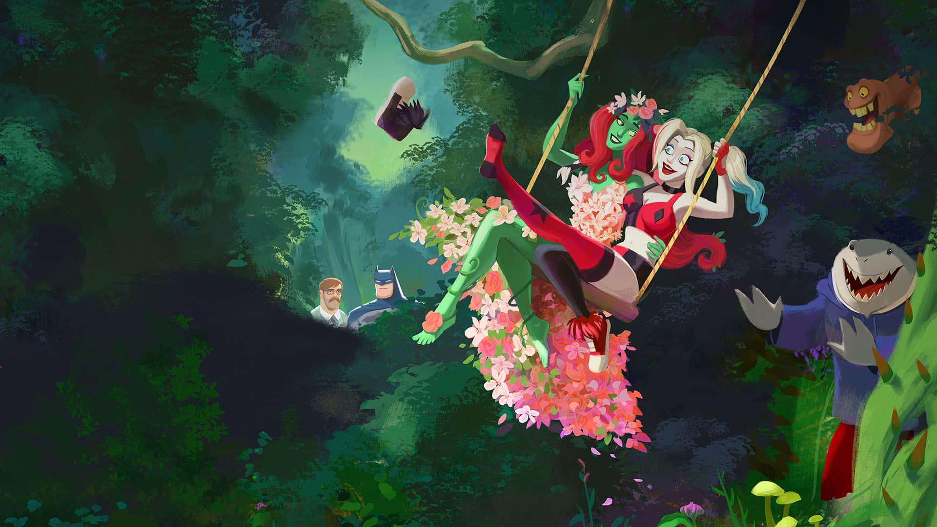 Harley Quinn Geanimeerd Jungle Avontuur Achtergrond