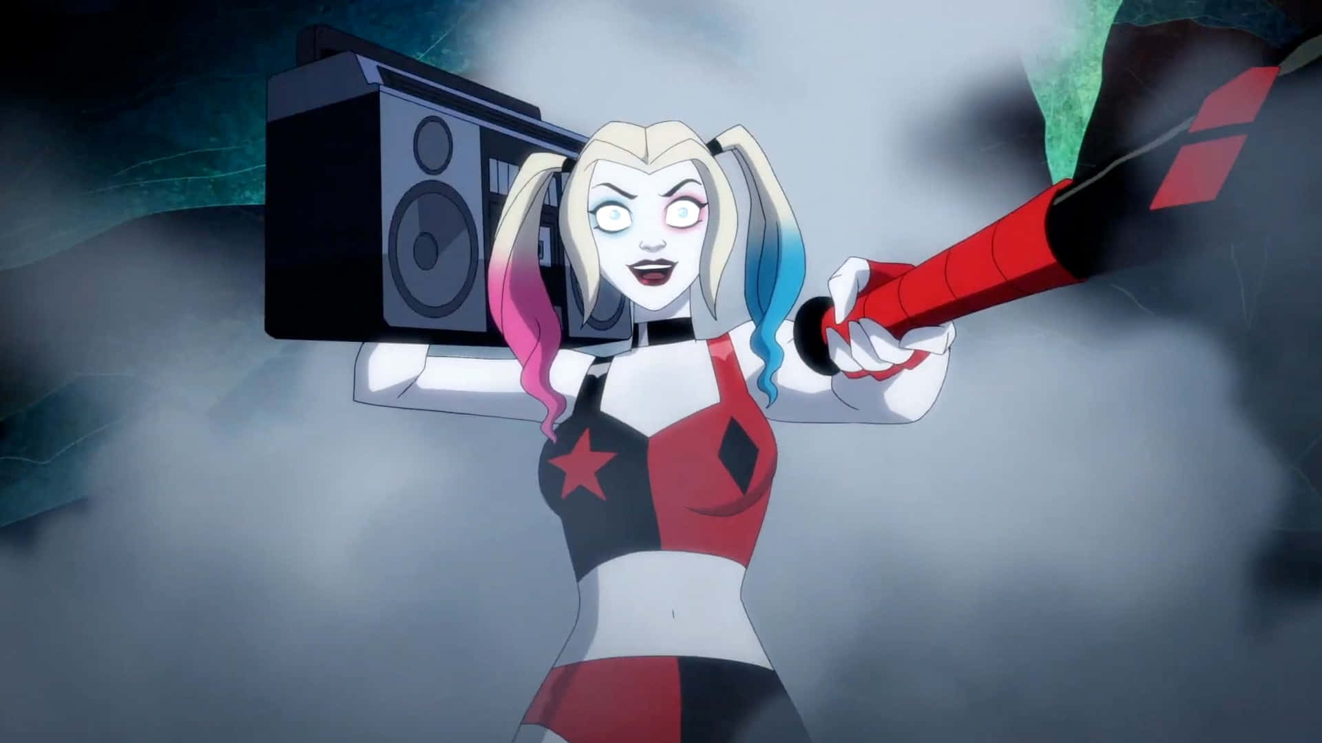 Harley Quinn Geanimeerde Serie Actie Pose Achtergrond