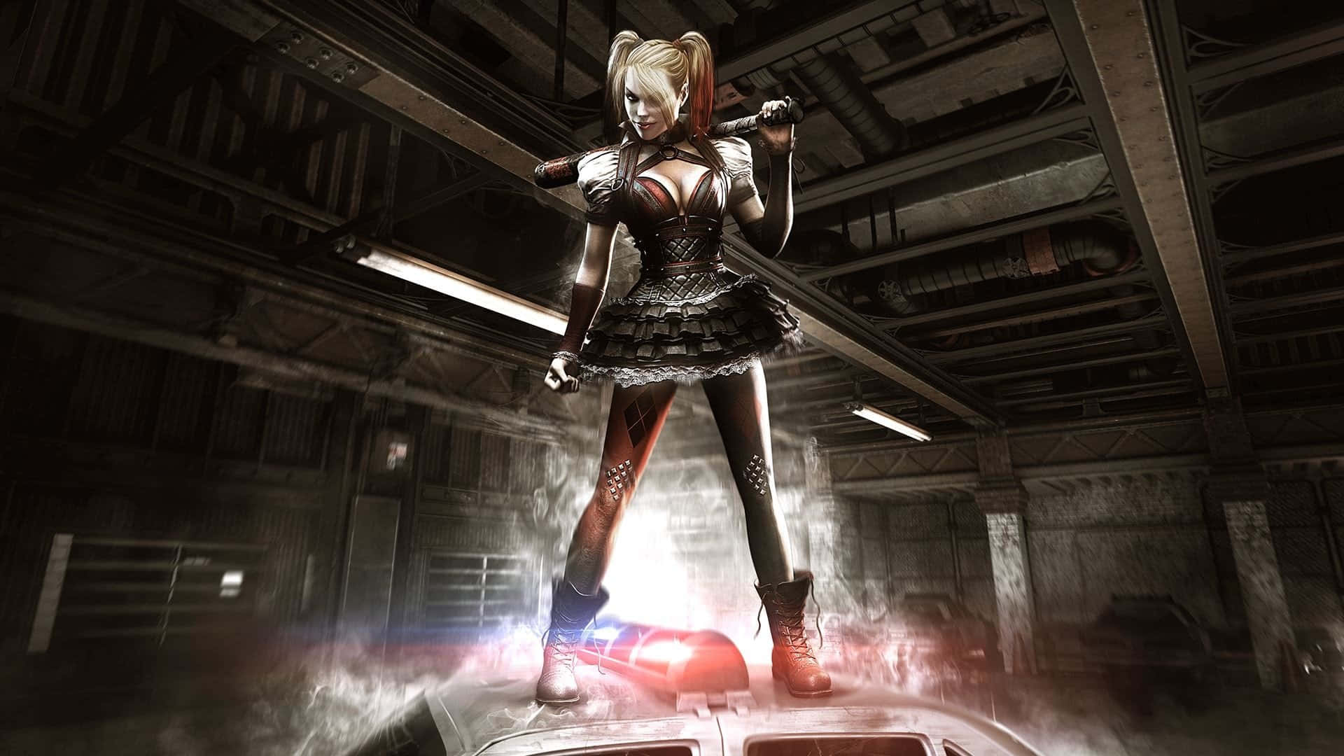 Join Harley Quinn in her escapades in Arkham City Wallpaper