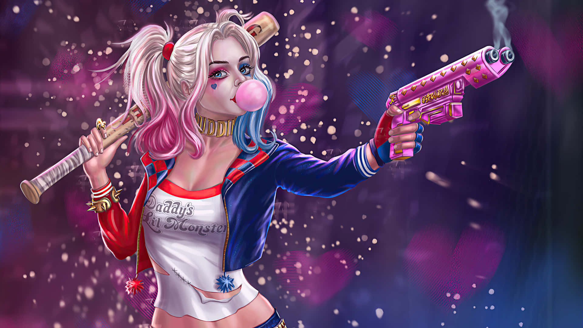 Sfondodi Harley Quinn Con Un'arma