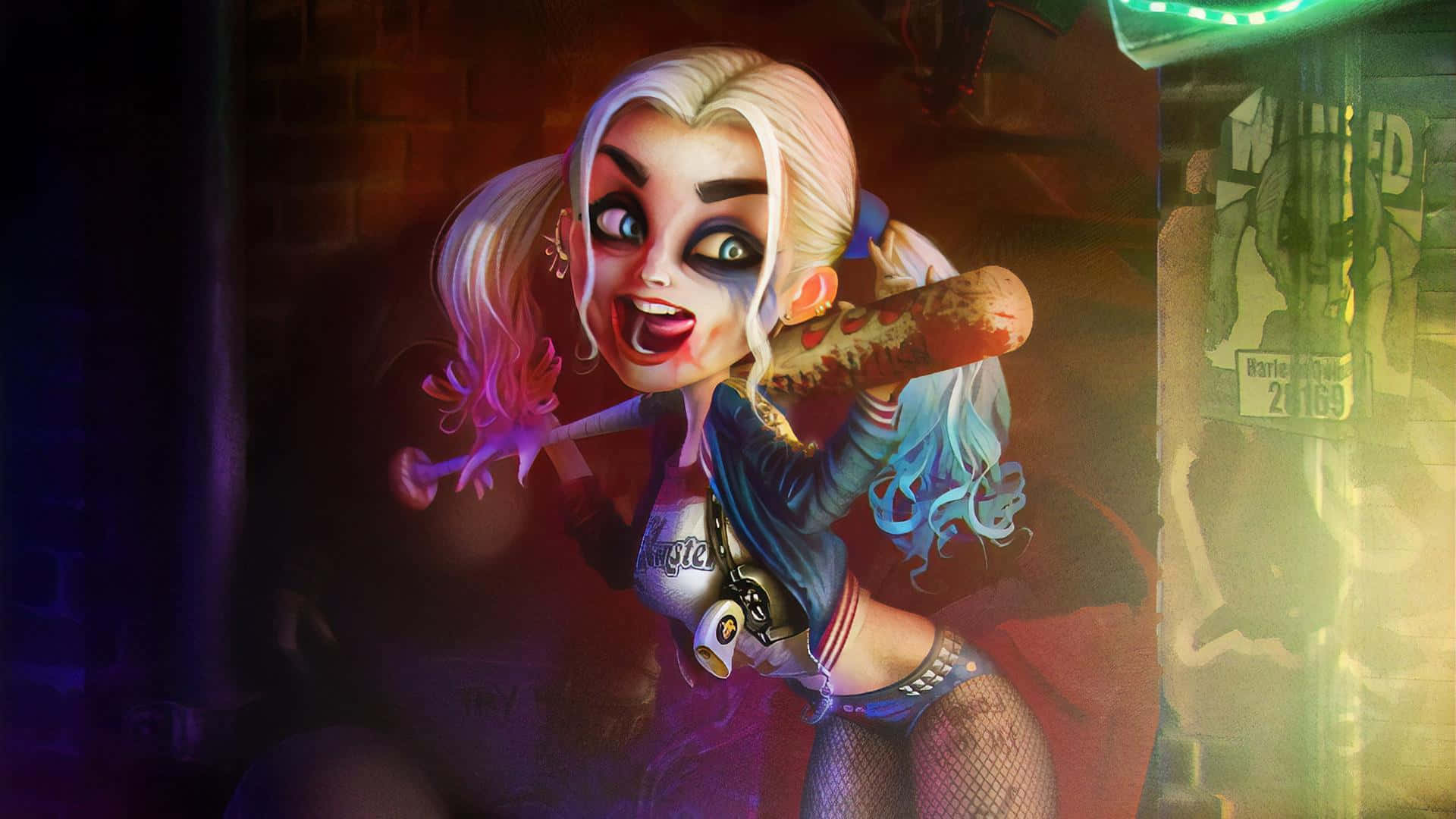 Harley Quinn with her iconic baseball bat Wallpaper