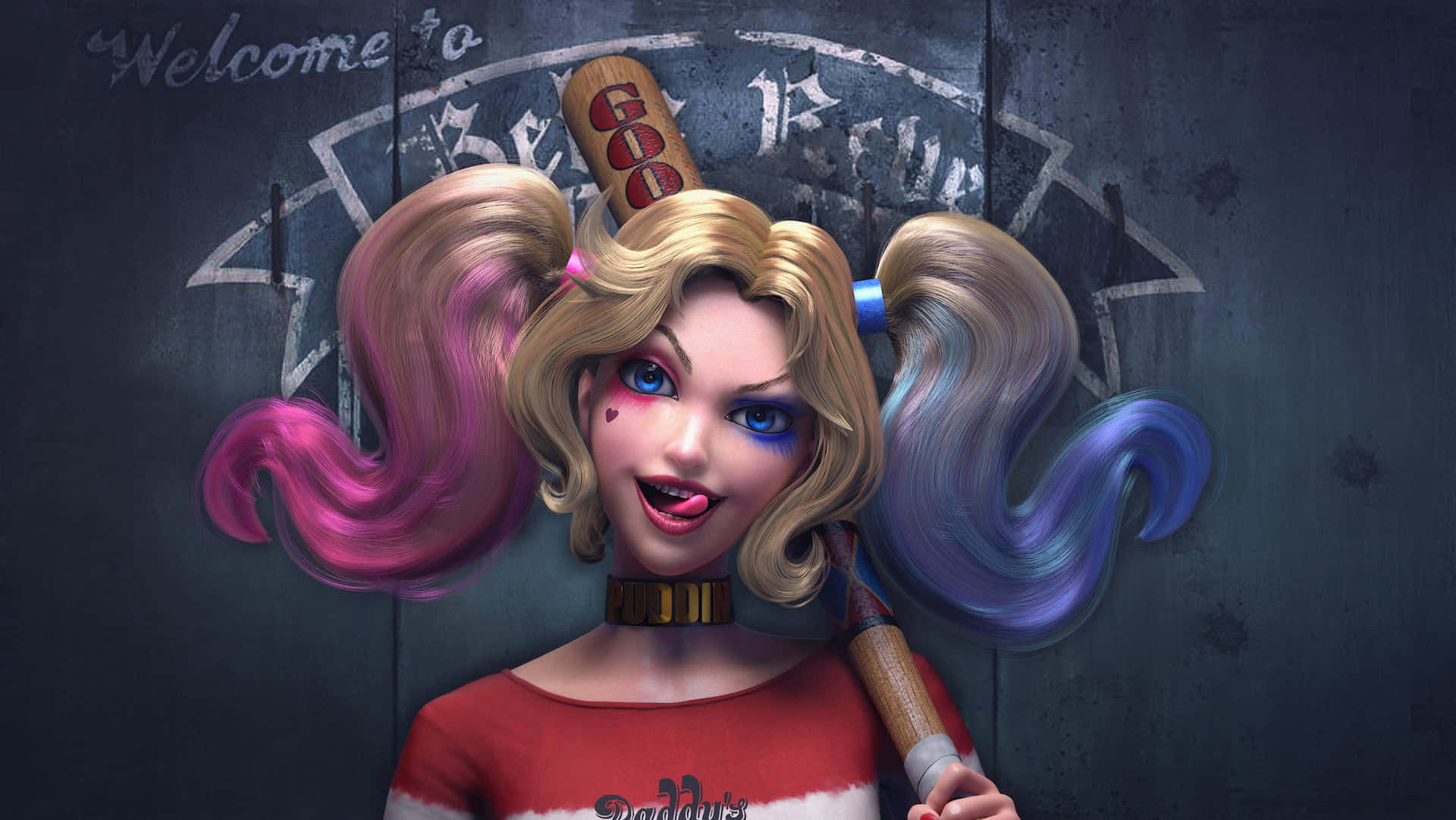 Harleyquinn Empuñando Su Icónico Bate De Béisbol. Fondo de pantalla