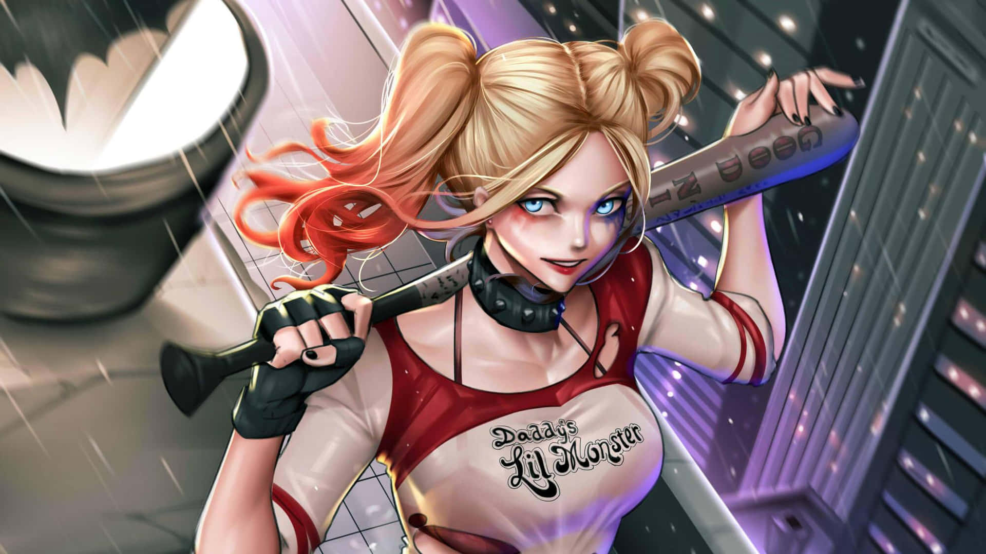 Harley Quinn wielding her iconic baseball bat Wallpaper