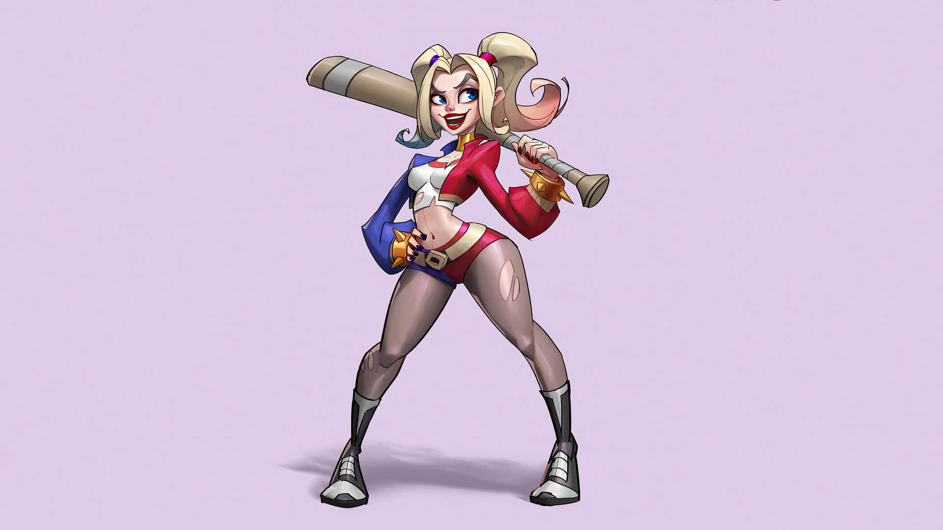 Harley Quinn with her signature baseball bat in action Wallpaper
