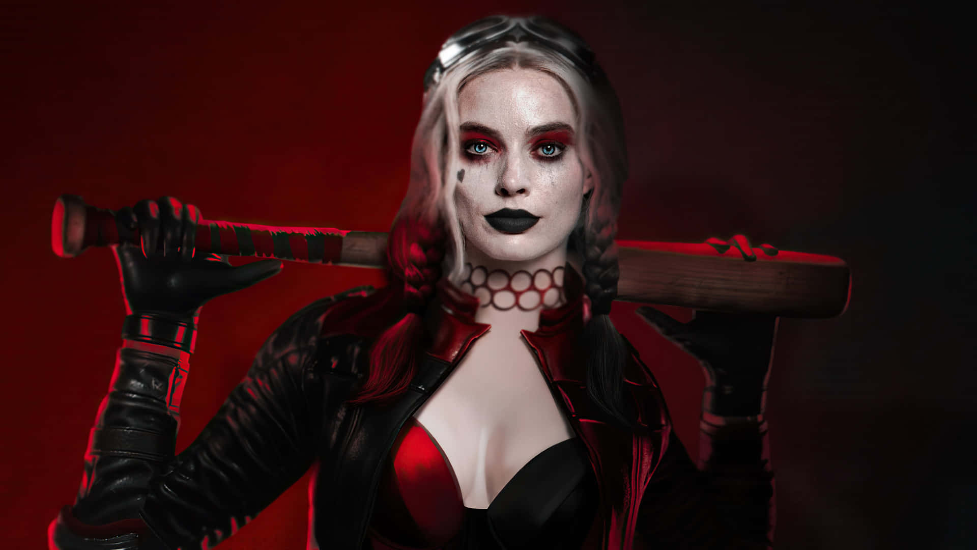 Harley Quinn Striking a Pose with Her Signature Baseball Bat Wallpaper