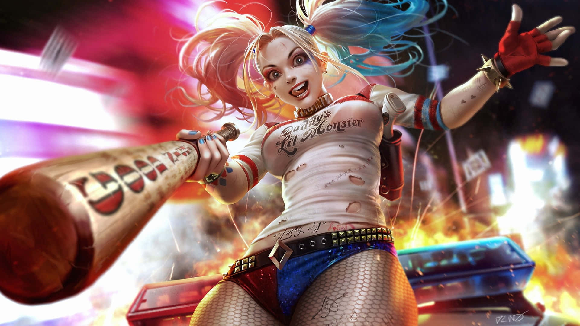 Harley Quinn-billeder, vilde og abstrakte, på din skærm.
