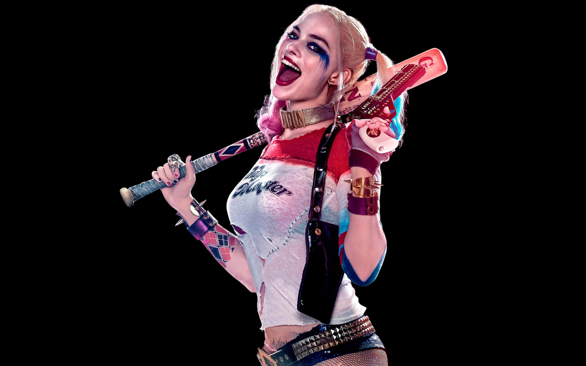Billeder af Harley Quinn præger dette fornøjeligt vanvittige tapet.