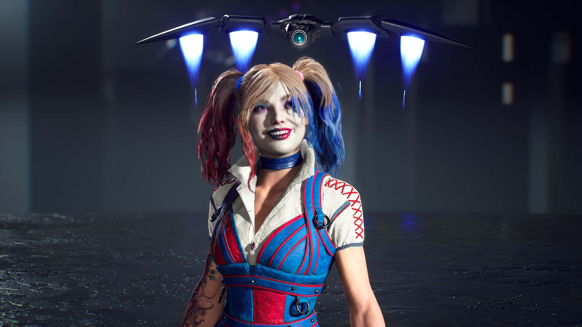 Harley Quinn Cosplay Met Drone Achtergrond