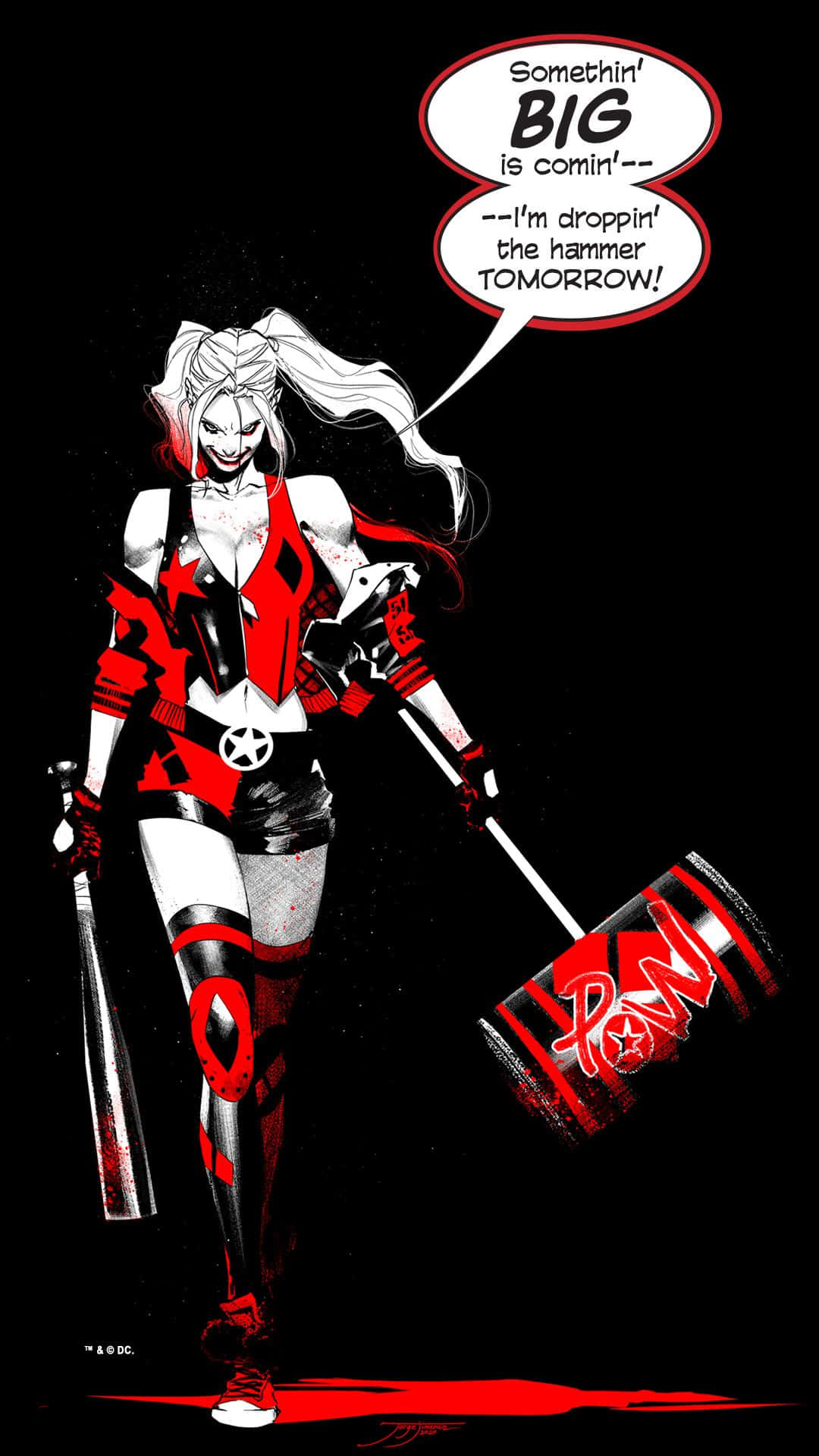 Harley Quinn Swinging Her Iconic Hammer Wallpaper