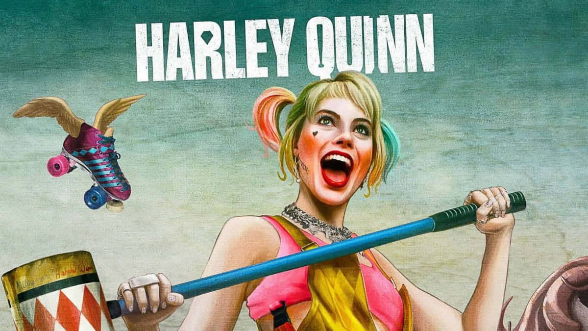 Harley Quinn wielding her iconic hammer in a dynamic pose Wallpaper
