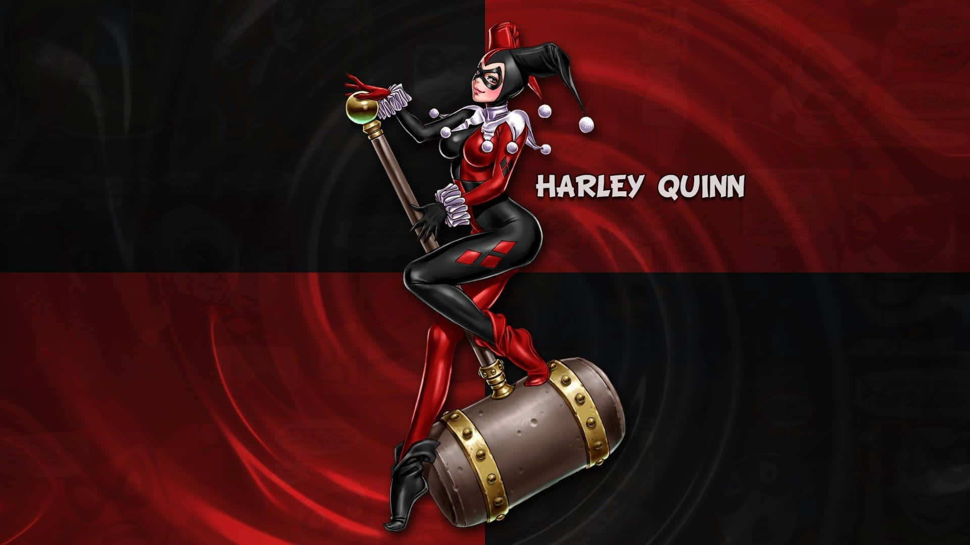 Harley Quinn with her iconic hammer in action Wallpaper
