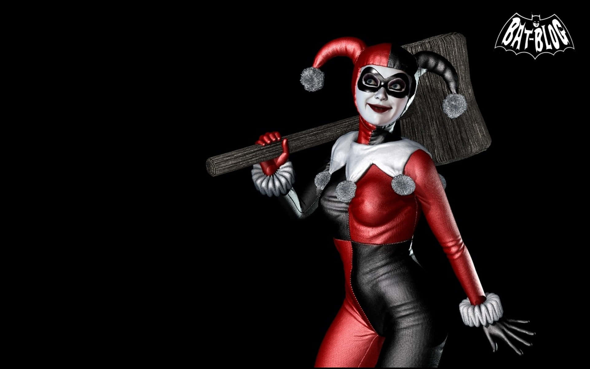 The vivacious Harley Quinn swings her signature hammer with flair and chaos. Wallpaper